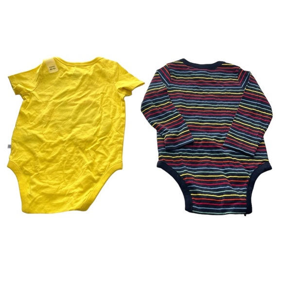 Gap 2 Bundle of Onesies Dinosaur Stripes Yellow Blue Size 12-18 Months - Picture 2 of 9